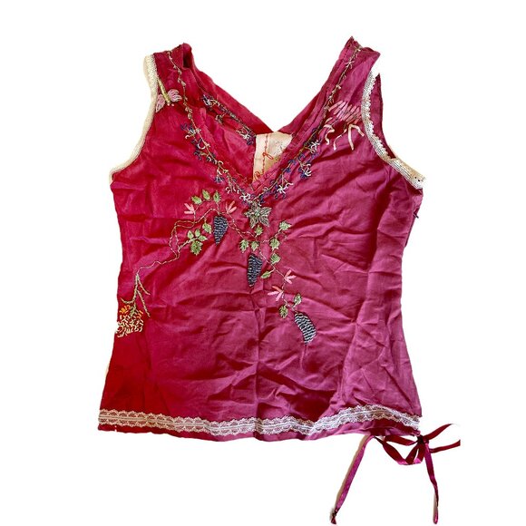 RANGOON Vintage Silk Embroidered Camisole Tank Blouse Size Medium 1/2 Zip - Picture 1 of 11